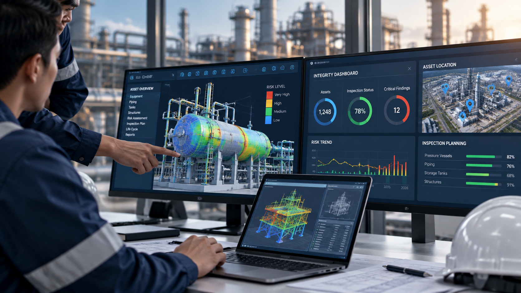 Engineers reviewing integrity dashboard and asset risk model