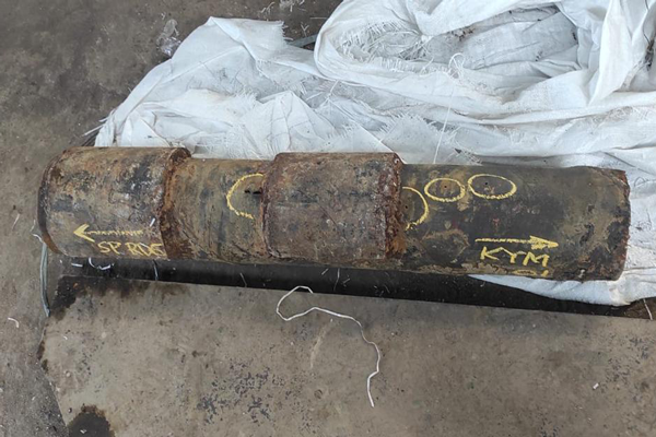 Corroded pipe section marked for remaining life assessment